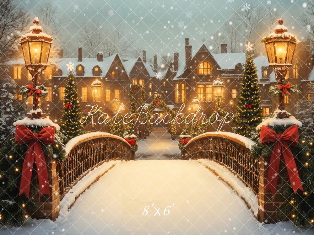 Kate Christmas Snowy Bridge Village Backdrop Designed by Emetselch - Kate Backdrop AU