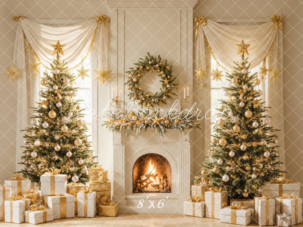 Kate Fireplace Christmas Trees Wreath Backdrop Designed by Emetselch - Kate Backdrop AU