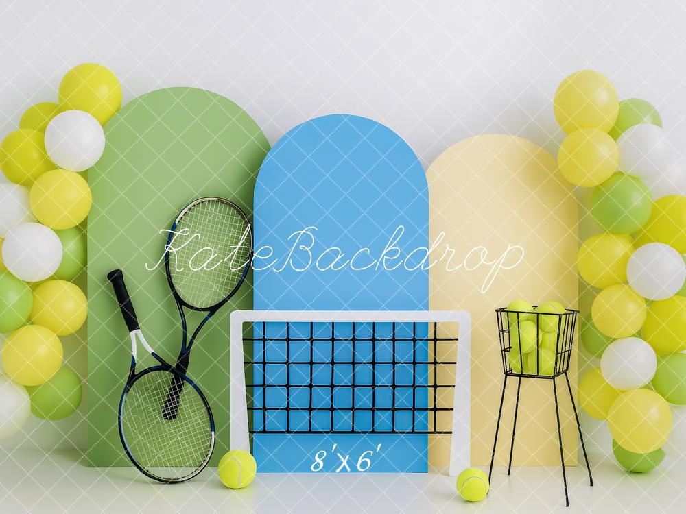 Kate Tennis Racquets Net Tennis Balls Balloons Backdrop Designed by Patty Roberts - Kate Backdrop AU
