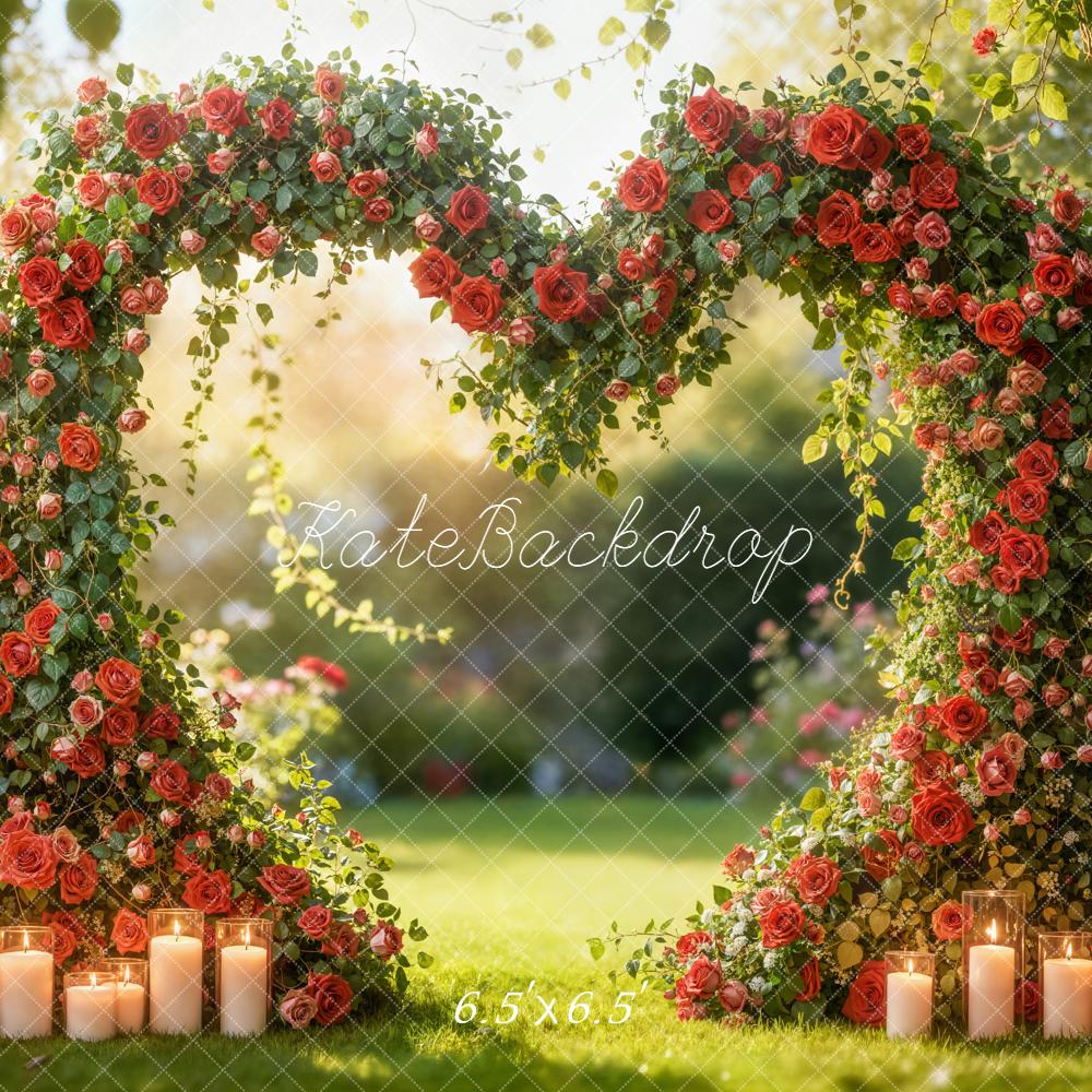 Kate Flower Arch Heart Shape Red Roses Candles Backdrop Designed by Emetselch