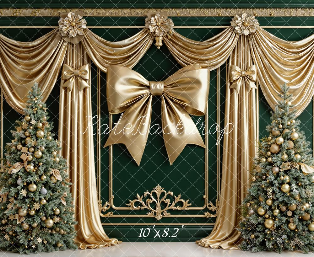 Kate Christmas Gold Bow Trees Curtains Backdrop Designed by Emetselch