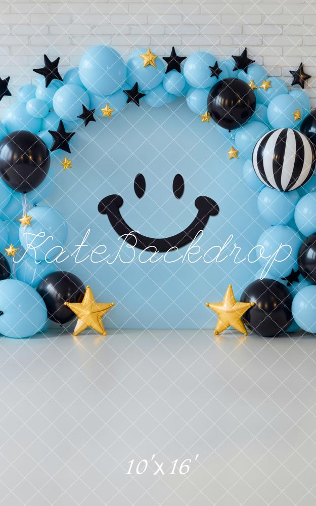 Kate Sweep Blue Balloon Smiley Face Stars Backdrop Designed by Emetselch - Kate Backdrop AU