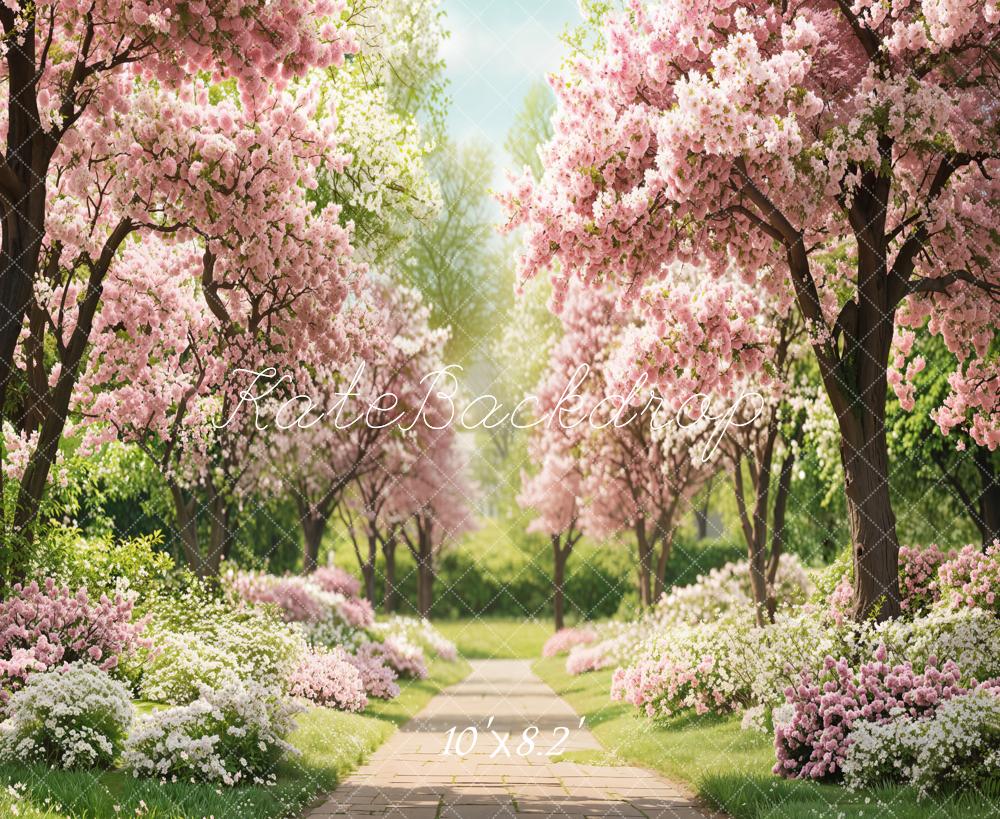 Kate Spring Pathway Pink Flower Trees Backdrop Designed by Emetselch - Kate Backdrop AU