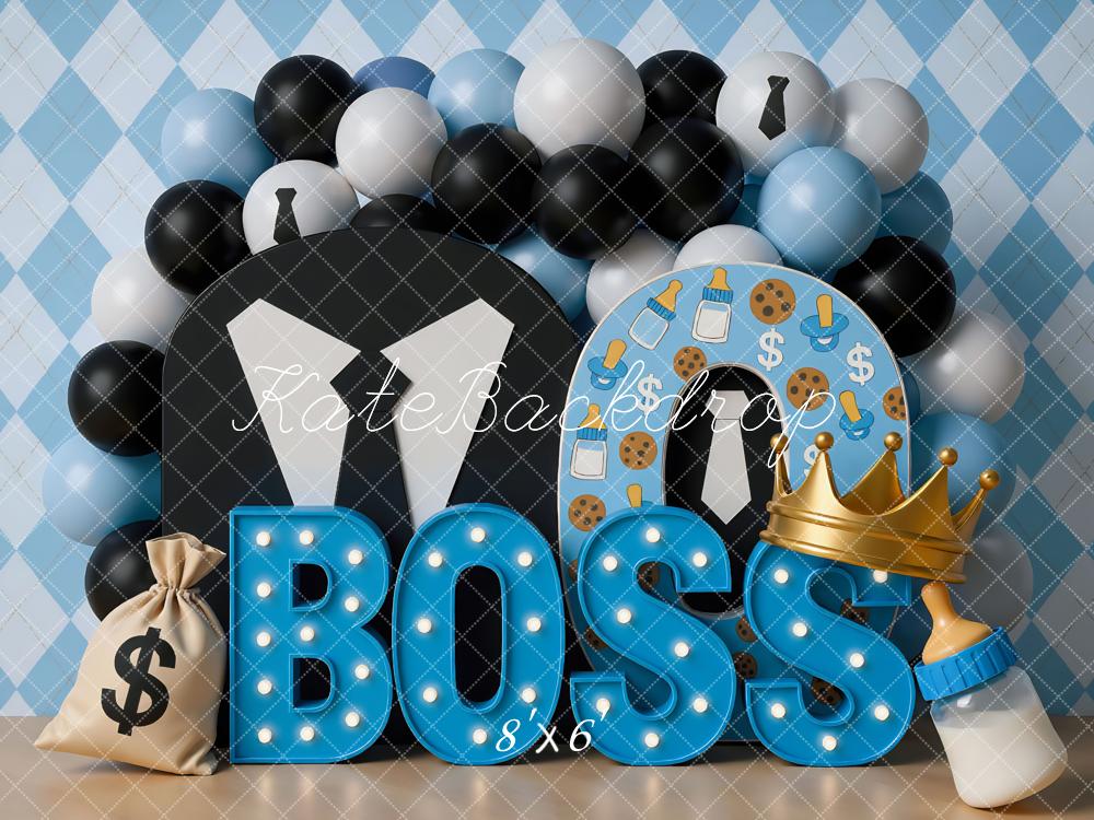 Kate Boss Suit Balloons Blue Backdrop Designed by Mini MakeBelieve - Kate Backdrop AU