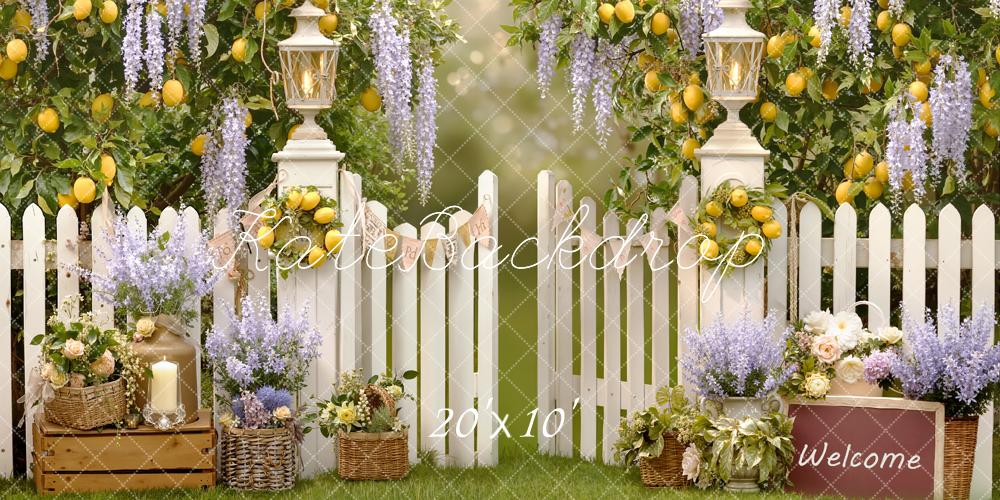 Kate Lemon Trees White Fence Backdrop Designed by Emetselch