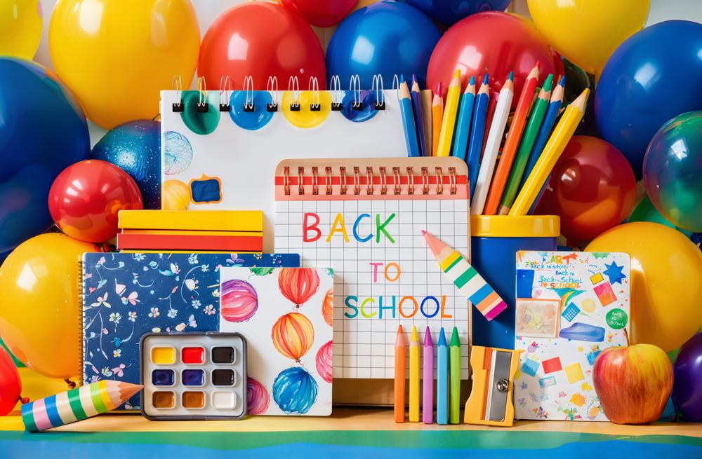Kate Back to School Balloons Colourful Backdrop Designed by Emetselch