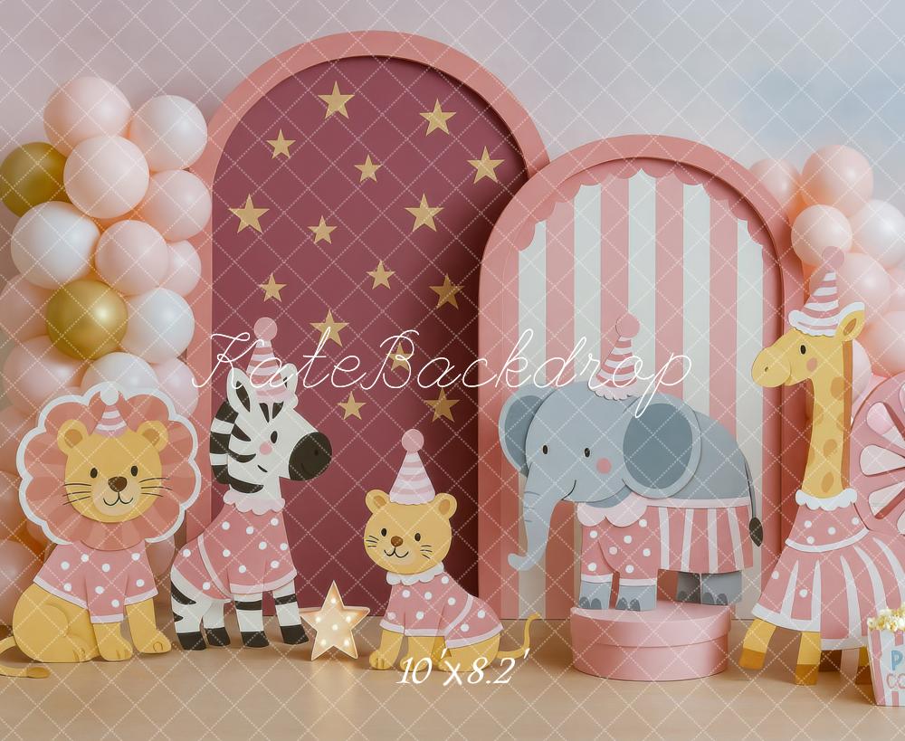 Kate Circus Animals Striped Balloon Backdrop Designed by Mini MakeBelieve