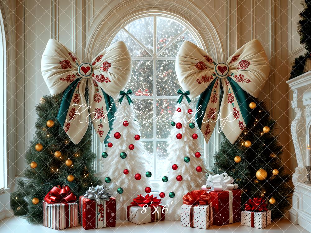 Kate Christmas Trees Bows Window Backdrop Designed by Mini MakeBelieve - Kate Backdrop AU