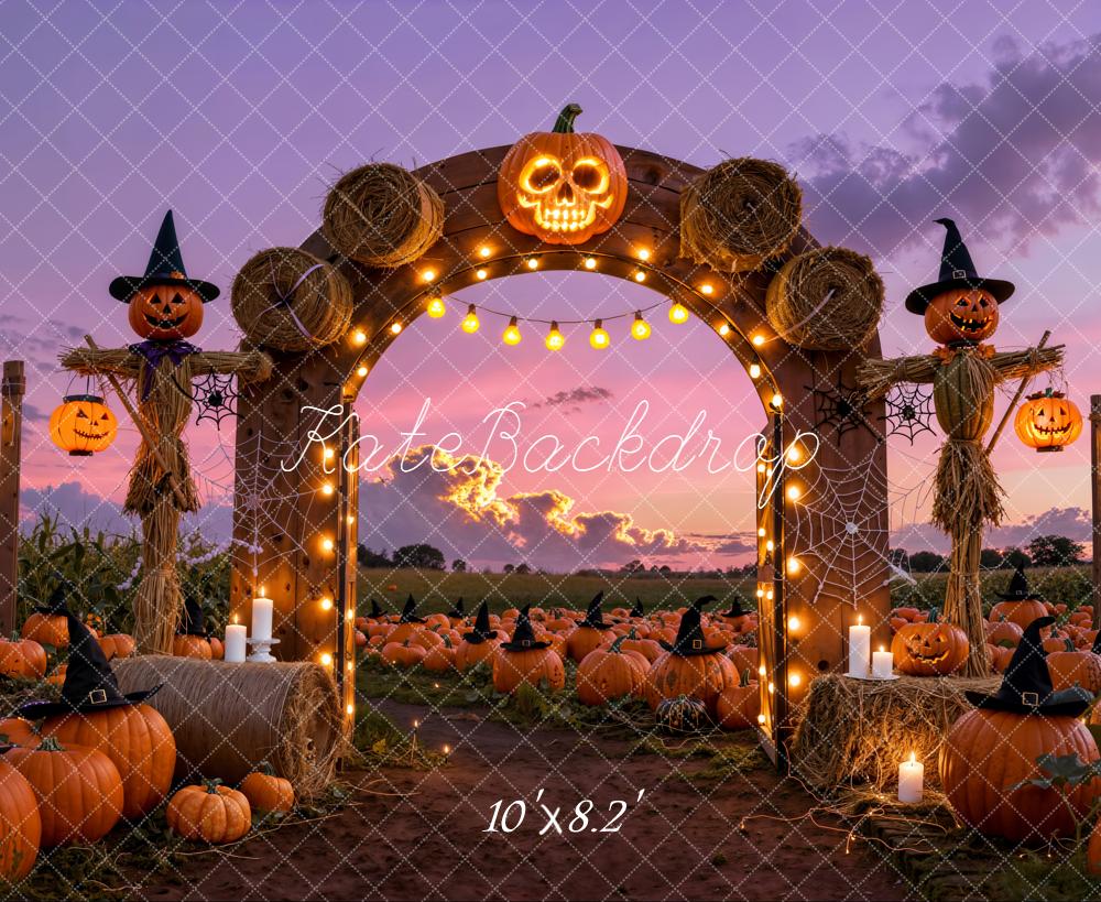 Kate Halloween Pumpkin Patch Arch Fleece Backdrop Designed by Emetselch