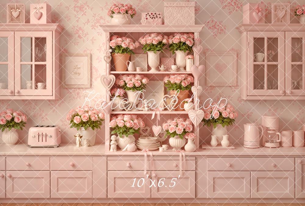 Kate Pink Kitchen Roses Cabinet Fleece Backdrop Designed by Emetselch