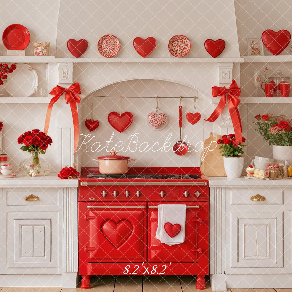 Kate Valentines Day Red Heart Kitchen Backdrop Designed by Emetselch