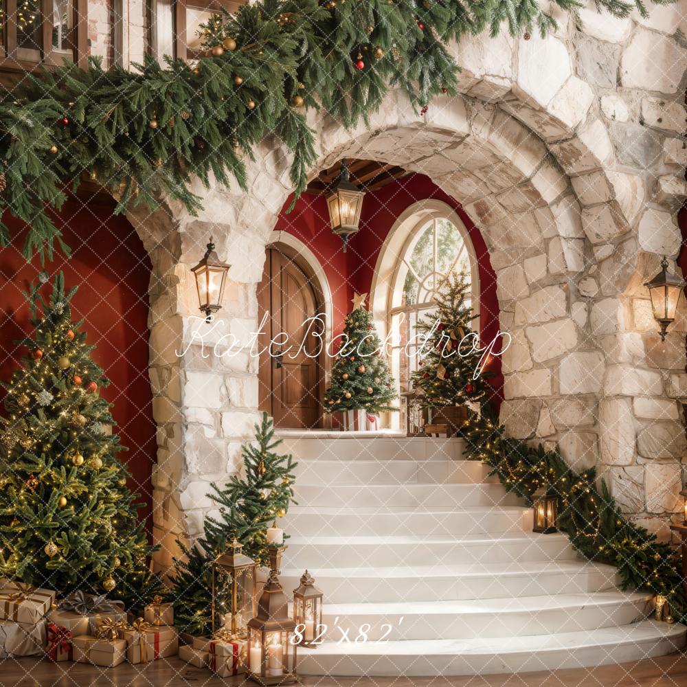 Kate Christmas Trees Stone Arch Stairs Backdrop Designed by Emetselch