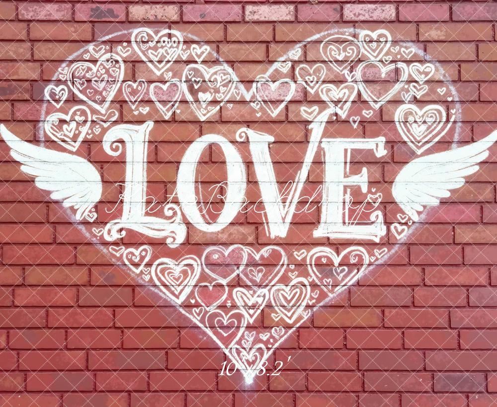 Kate Love Heart Wings Graffiti Brick Wall Backdrop Designed by Mini MakeBelieve