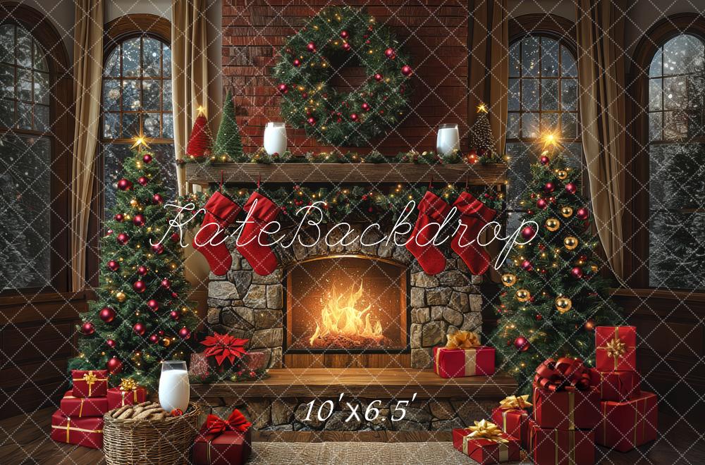 Kate Fireplace Christmas Trees Backdrop Designed by Mini MakeBelieve
