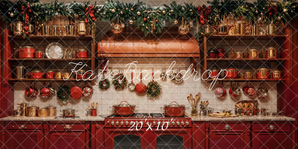 Kate Christmas Kitchen Red Pots Backdrop Designed by Emetselch - Kate Backdrop AU