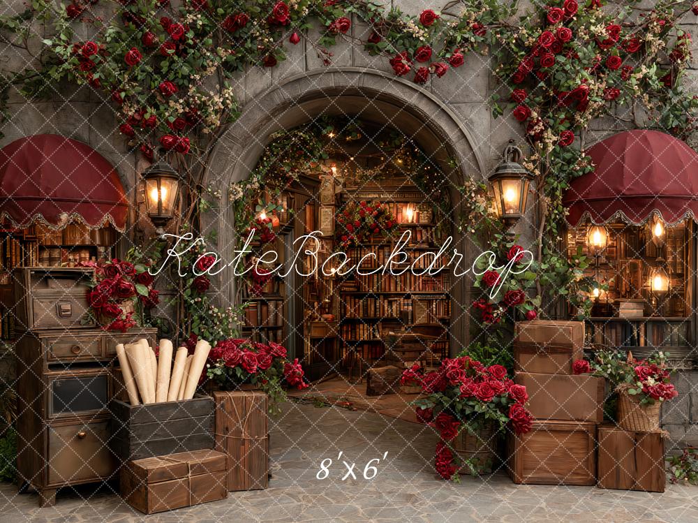 Kate Vintage Library Arch Red Roses Backdrop Designed by Ashley Paul