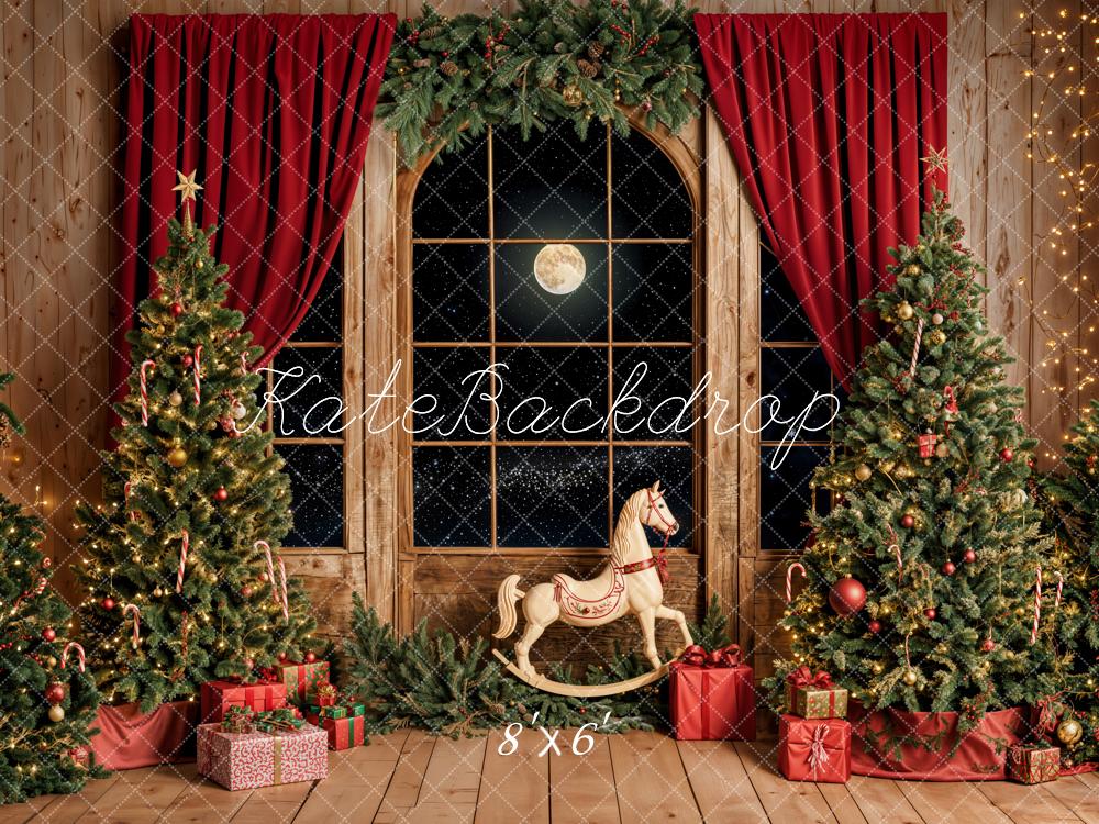 Kate Christmas Tree Window Rocking Horse Backdrop Designed Emetselch - Kate Backdrop AU