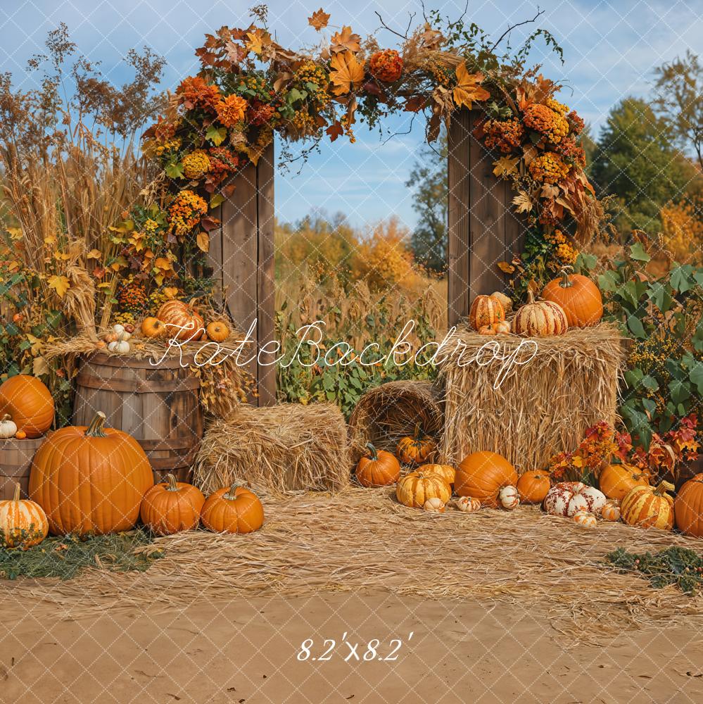 Kate Autumn Pumpkins Hay Backdrop Designed by Emetselch - Kate Backdrop AU