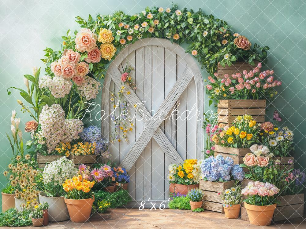 Kate Flower Arch Wooden Crates Spring Fleece Backdrop Designed by Emetselch