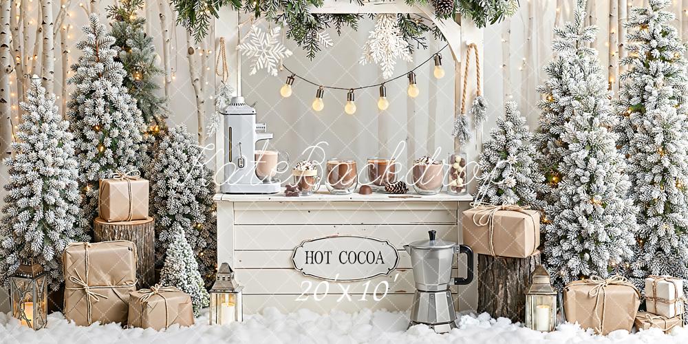 Kate Christmas Hot Cocoa Snow Trees Backdrop Designed by Emetselch - Kate Backdrop AU