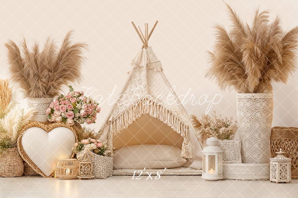 Kate Boho Tent Pampas Grass Neutral Backdrop Designed by Emetselch