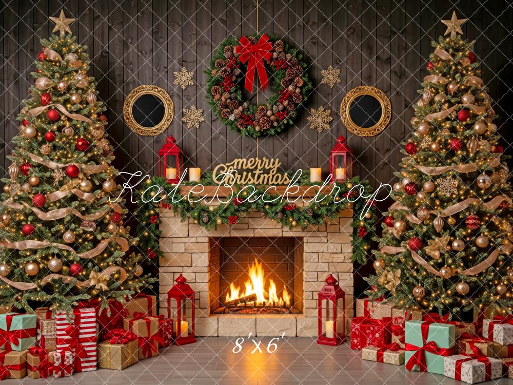 Kate Christmas Fireplace Wreath Trees Presents Backdrop Designed by Patty Roberts