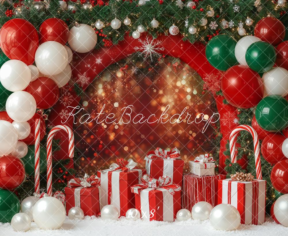 Kate Red Christmas Presents Balloons Bokeh Fleece Backdrop Designed by Emetselch