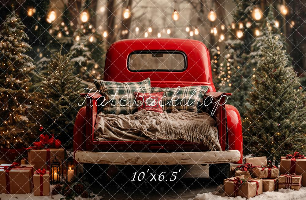 Kate Christmas Red Truck Pine Trees Backdrop Designed by Chain