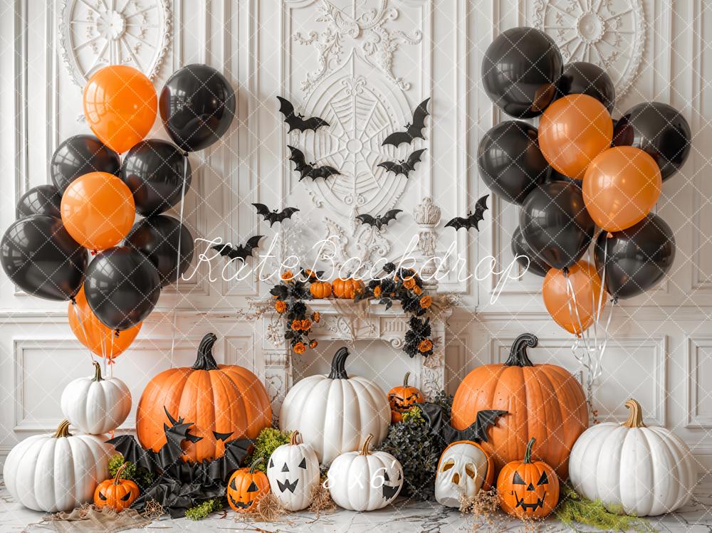 Kate Halloween Pumpkins Balloons Bats Backdrop Designed by Emetselch - Kate Backdrop AU