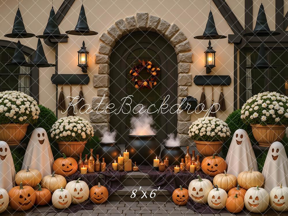 Kate Halloween Ghosts Pumpkins Witch Hats Backdrop Designed by Mini MakeBelieve