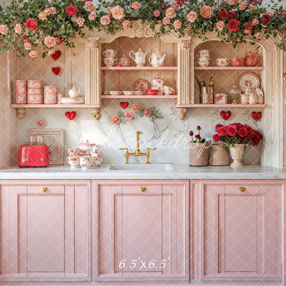 Kate Pink Kitchen Roses Cabinet Backdrop Designed by Emetselch