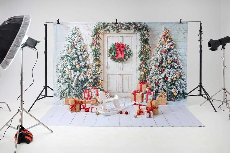 Kate Winter White Front Wooden Door Christmas Tree Gifts Photo Kit - Kate Backdrop AU
