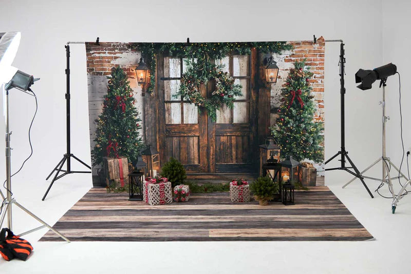 Kate Winter Christmas Tree Lantern Wooden Door Photo Kit - Kate Backdrop AU