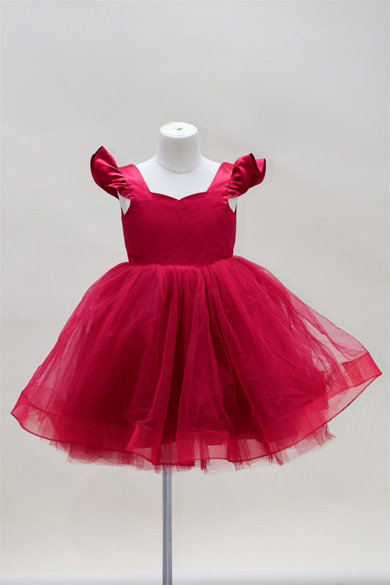 Kate Spring/Summer Valentine Red Flying Sleeves Mesh Kids Dress for Photography - Kate Backdrop AU