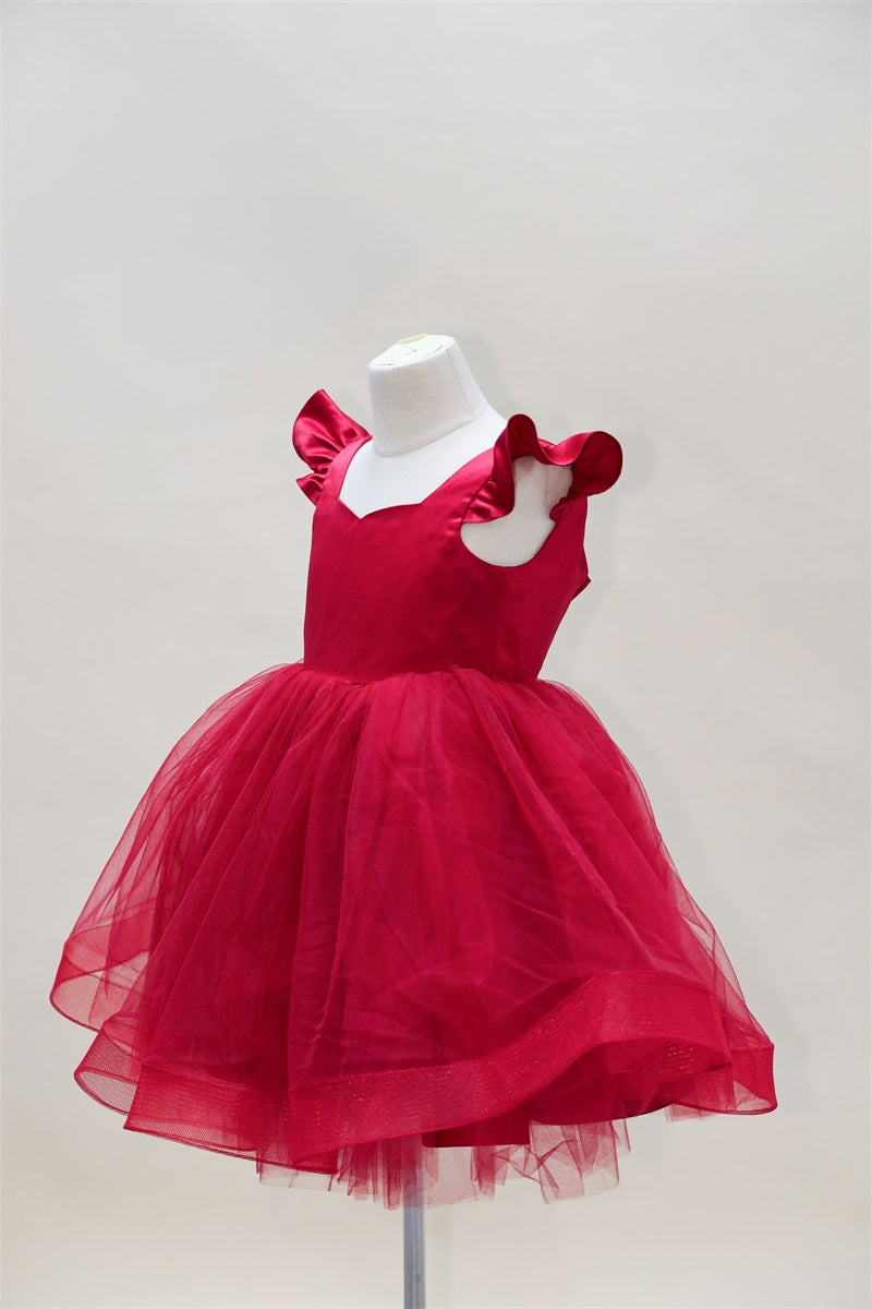Kate Spring/Summer Valentine Red Flying Sleeves Mesh Kids Dress for Photography - Kate Backdrop AU