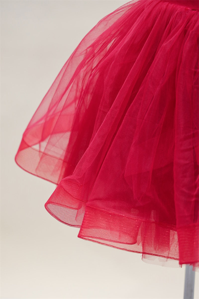 Kate Spring/Summer Valentine Red Flying Sleeves Mesh Kids Dress for Photography - Kate Backdrop AU