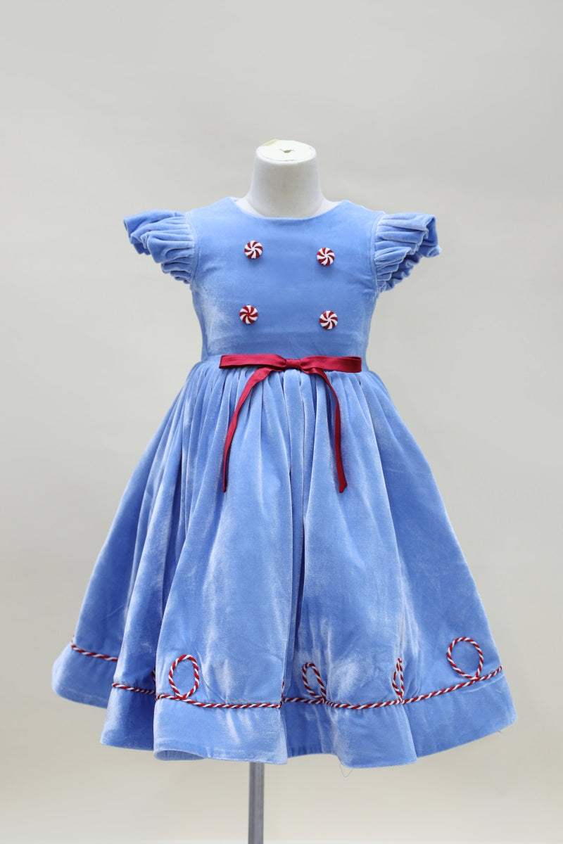 Kate Christmas Blue Fly Sleeve Kids Dress for Photography - Kate Backdrop AU