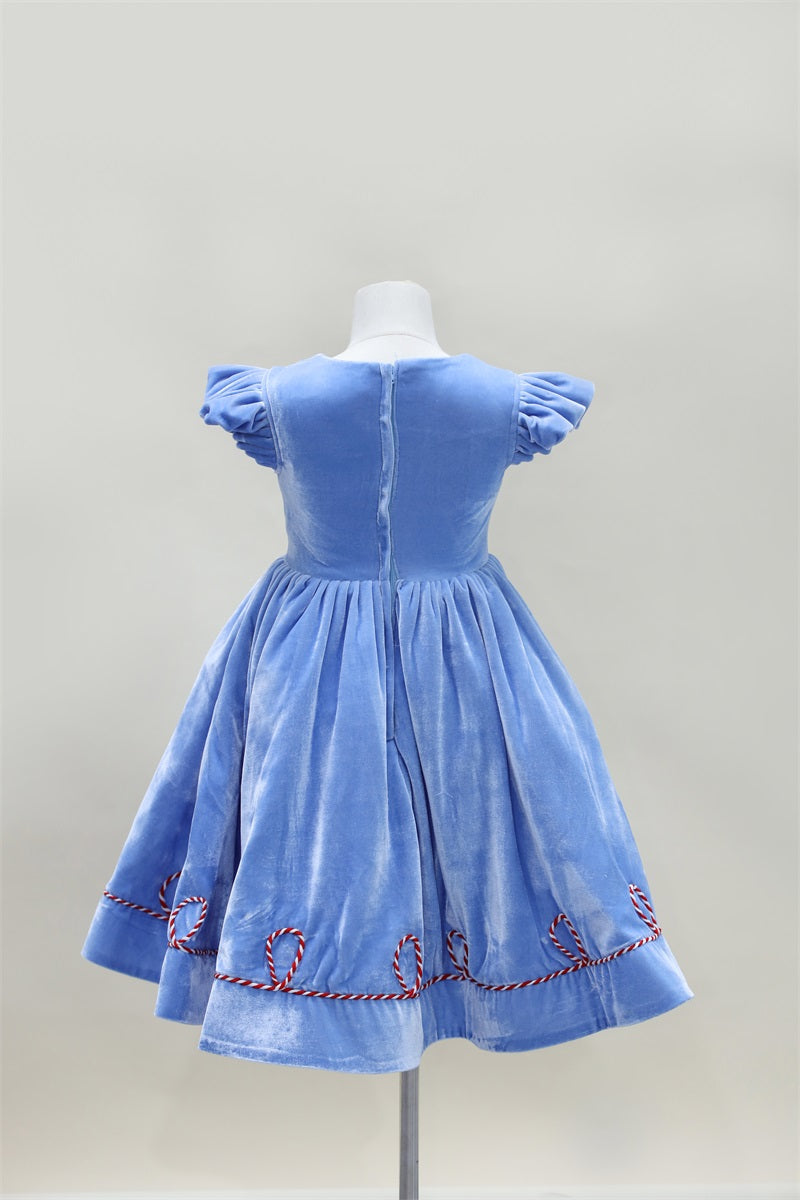 Kate Christmas Blue Fly Sleeve Kids Dress for Photography - Kate Backdrop AU