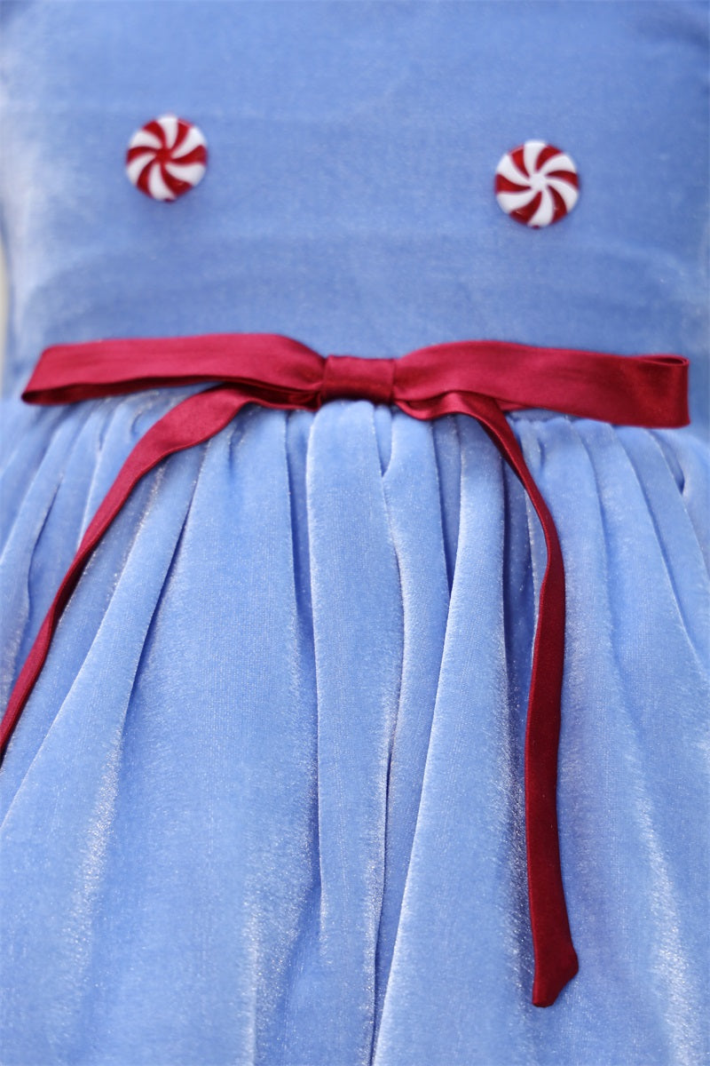 Kate Christmas Blue Fly Sleeve Kids Dress for Photography - Kate Backdrop AU