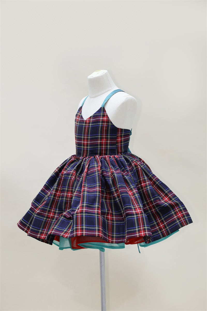 Kate Spring/Summer Plaid Lace-Up Kids Dress for Photography - Kate Backdrop AU
