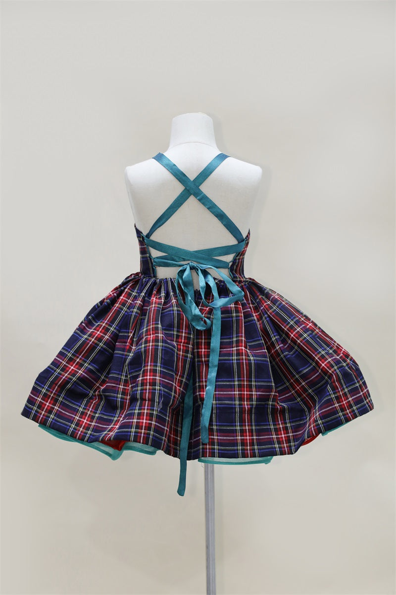 Kate Spring/Summer Plaid Lace-Up Kids Dress for Photography - Kate Backdrop AU