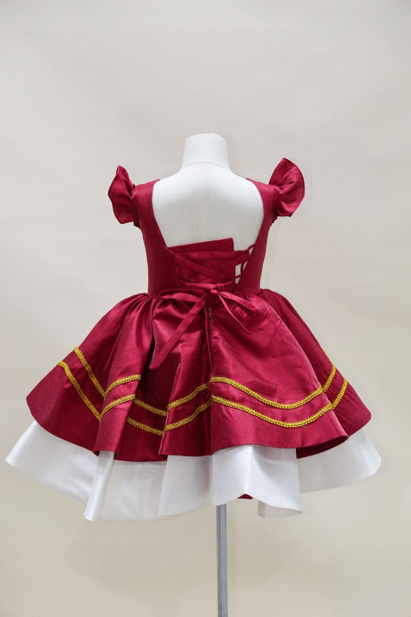 Kate Christmas Red Flying Sleeve Kids Dress for Photography - Kate Backdrop AU