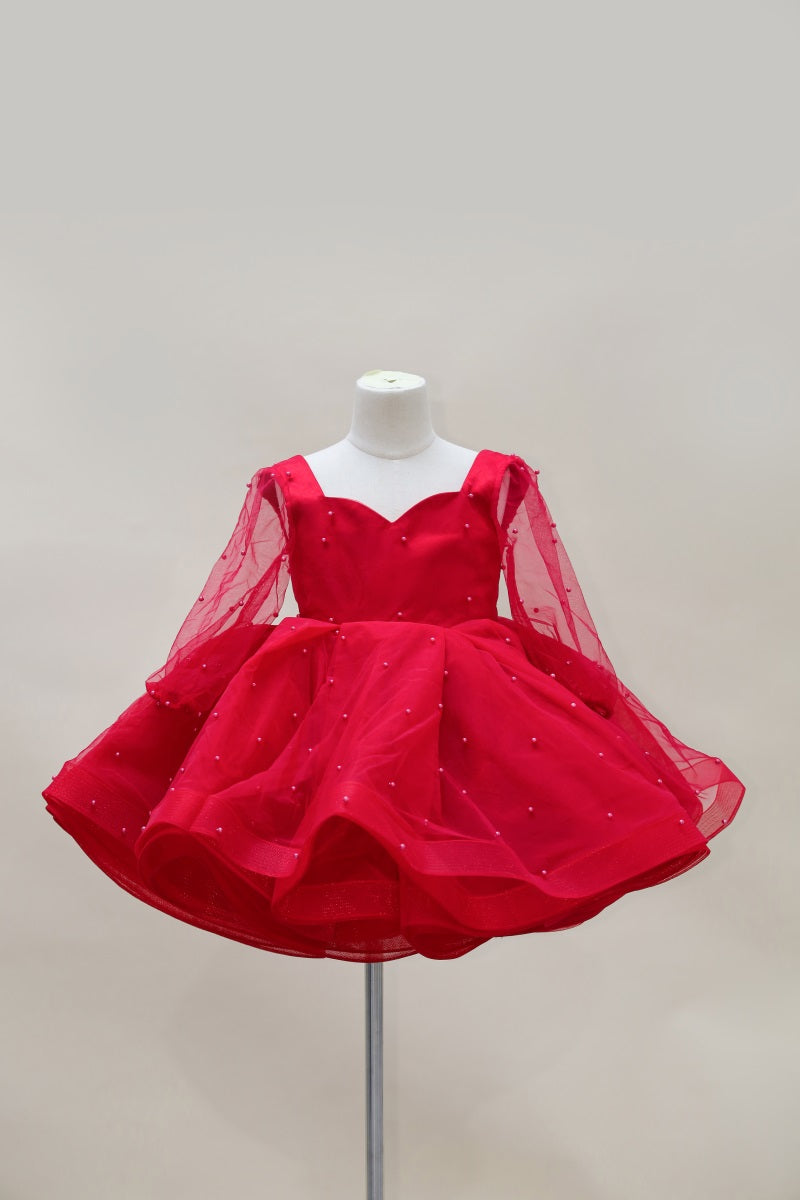 Kate Spring/Summmer Red Mesh Long Sleeve Kids Dress for Photography - Kate Backdrop AU