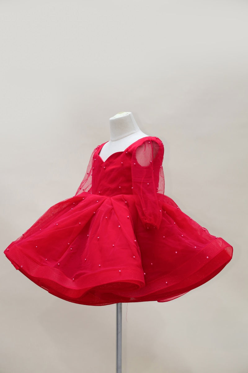 Kate Spring/Summmer Red Mesh Long Sleeve Kids Dress for Photography - Kate Backdrop AU