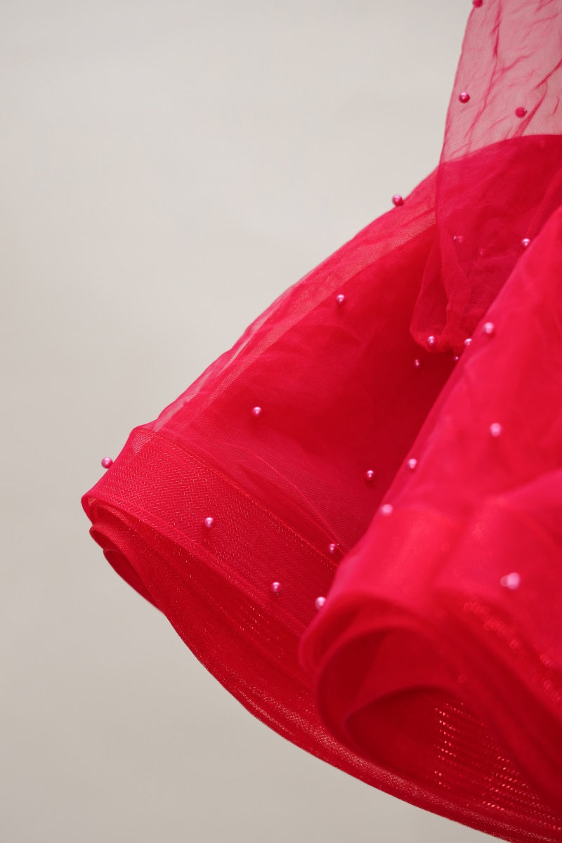 Kate Spring/Summmer Red Mesh Long Sleeve Kids Dress for Photography - Kate Backdrop AU