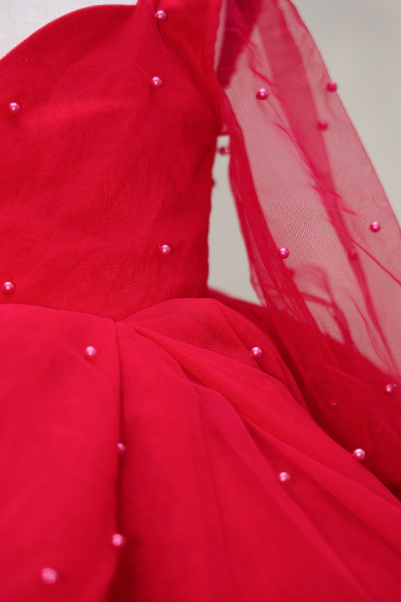 Kate Spring/Summmer Red Mesh Long Sleeve Kids Dress for Photography - Kate Backdrop AU