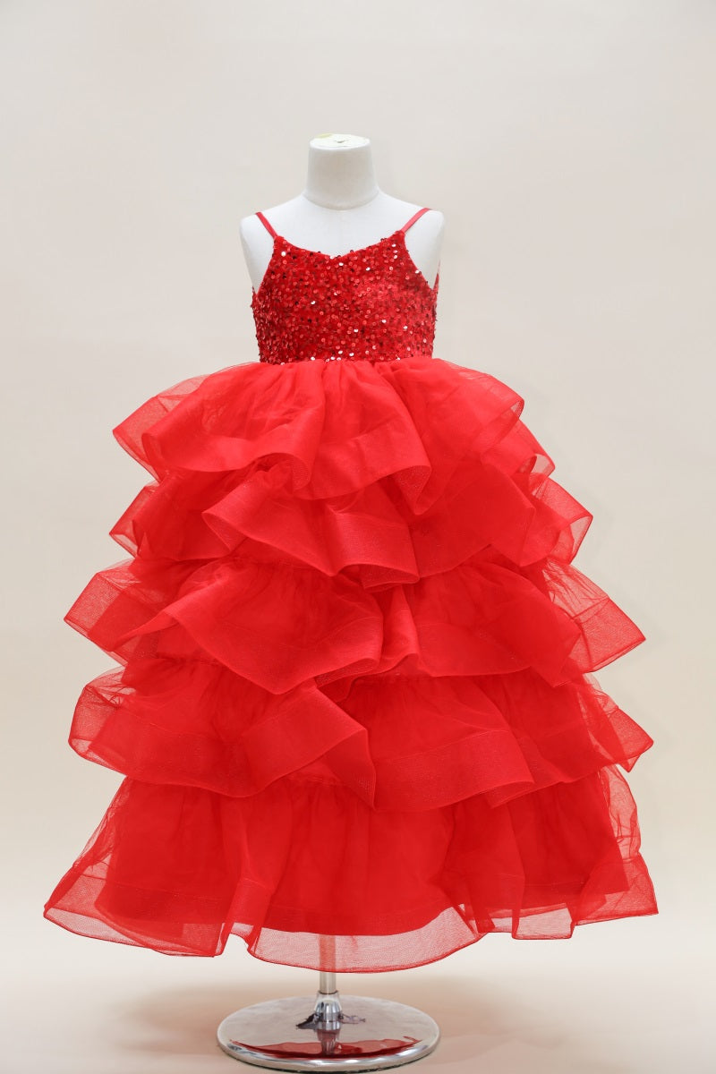 Kate Spring Mother's Day Red Sequined Tulle Kids Dress for Photography - Kate Backdrop AU