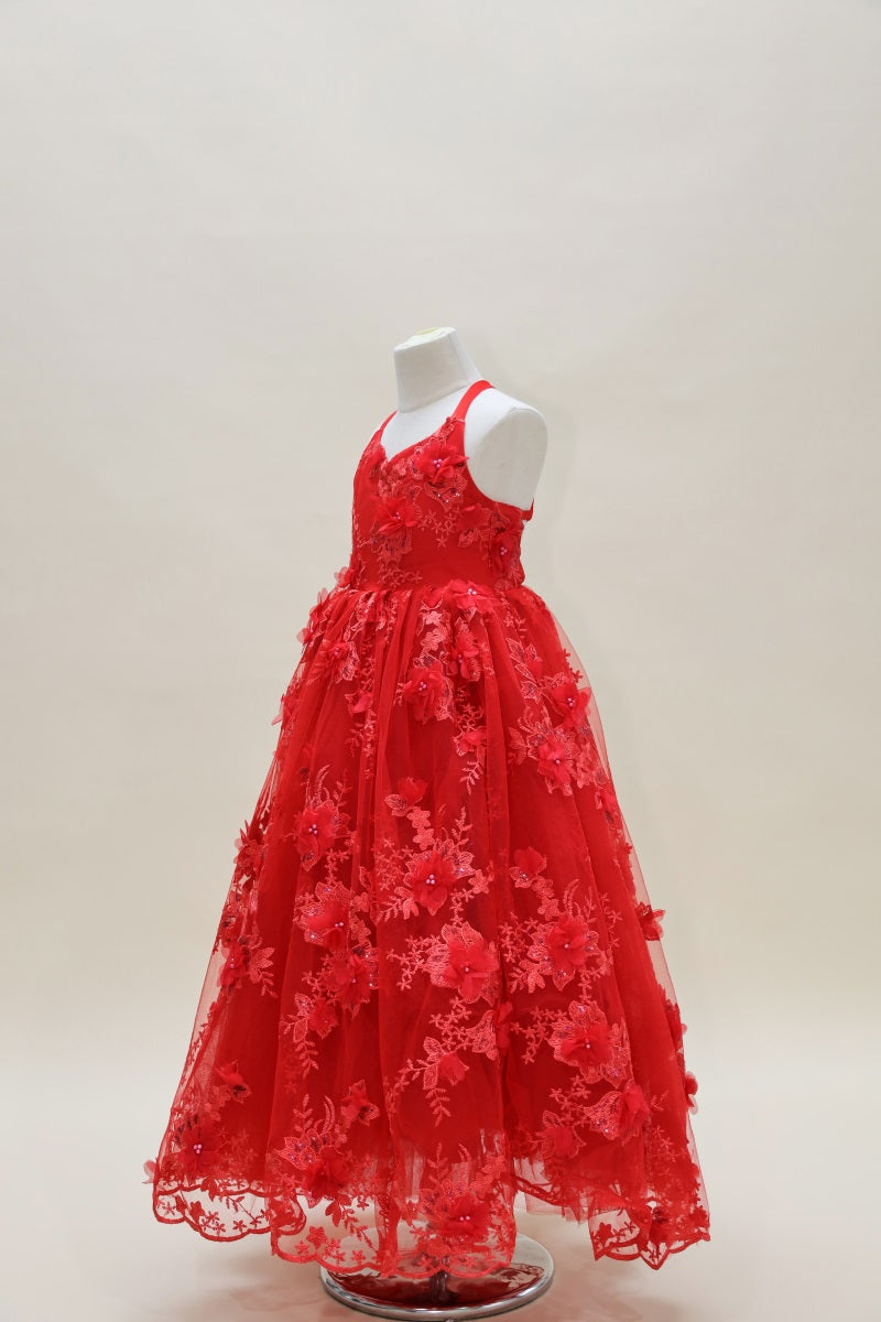 Kate Valentine's Day Red Embroidered Kids Dress for Photography - Kate Backdrop AU