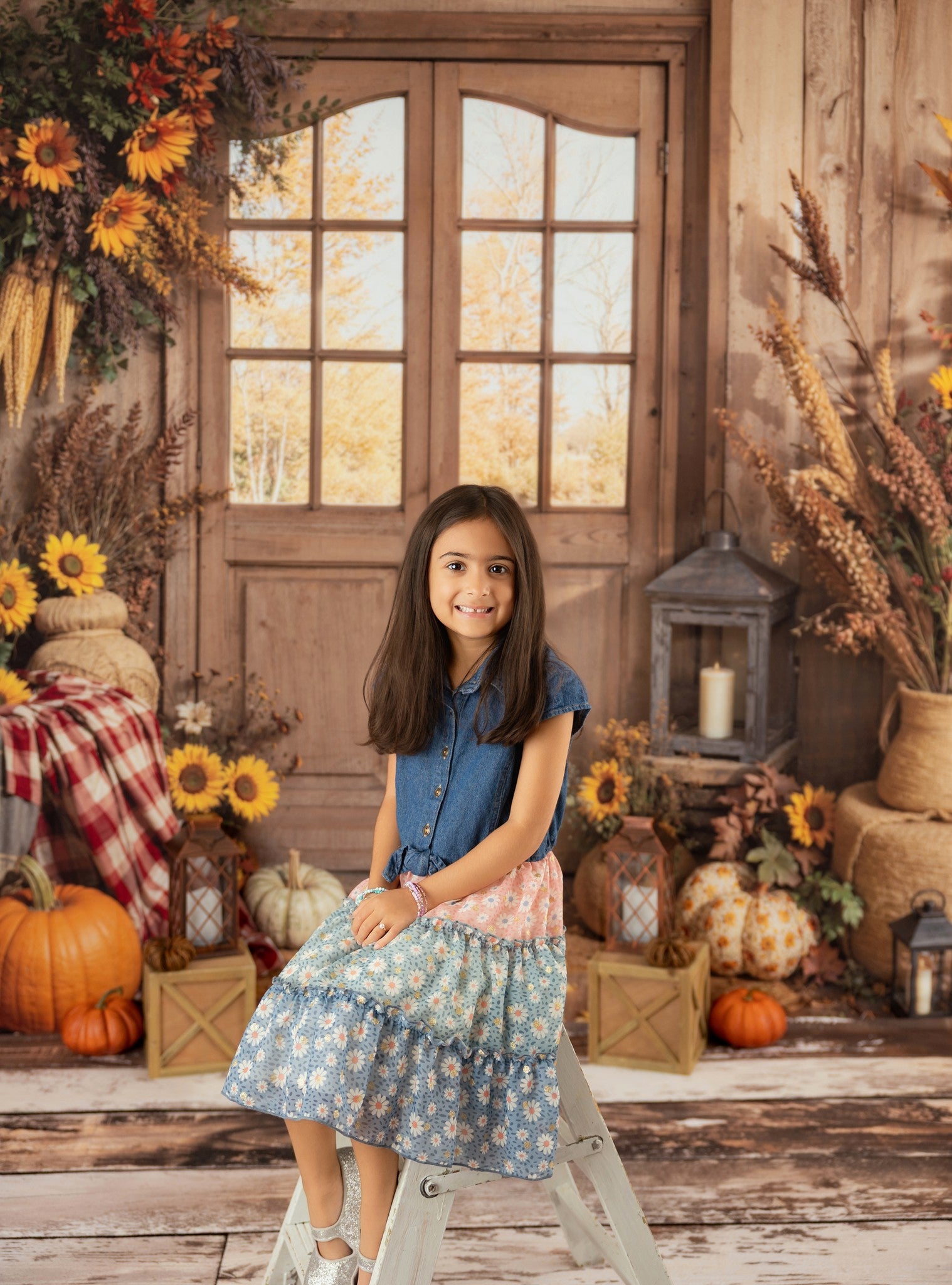 Kate Fall Pumpkins Rustic Wheat Backdrop Designed by Emetselch