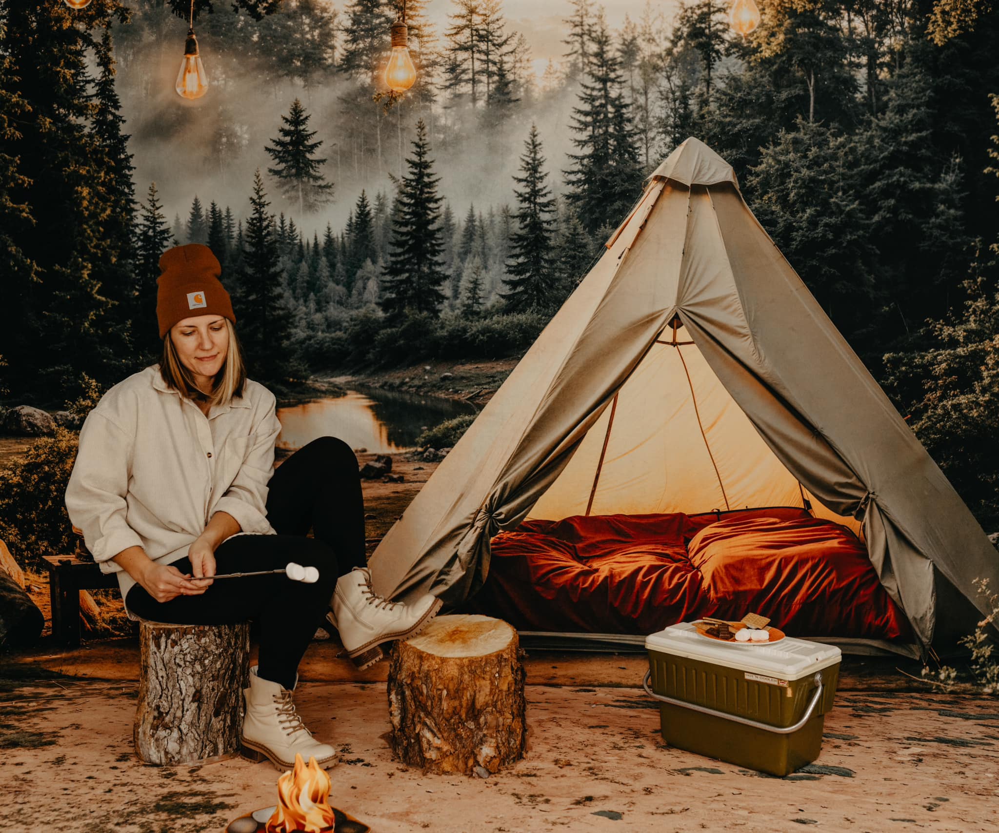 Kate Camping Forest Tent Lights Backdrop Designed by Emetselch - Kate Backdrop AU